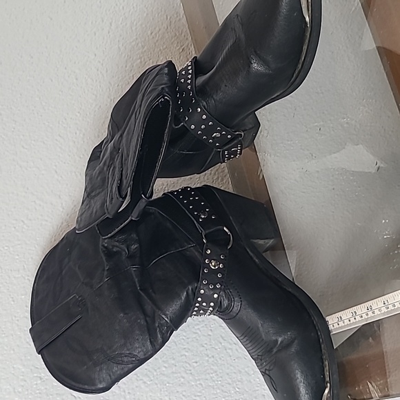 Shyanne black leather slouch cowboy boots size 9.5 - Picture 6 of 12